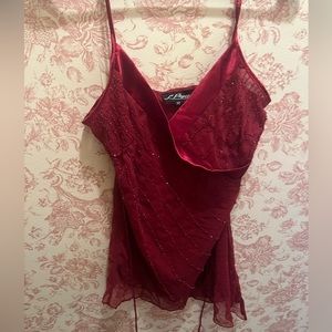 L’Pogee 00s Red Beaded Blouse